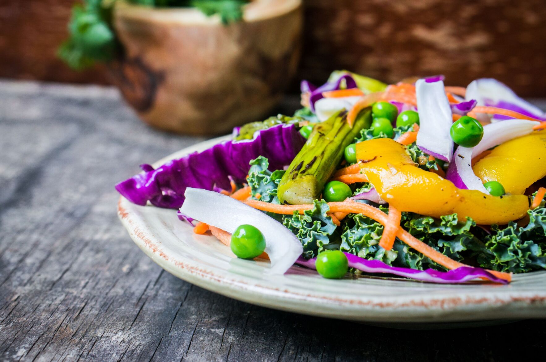 Spring salad, grilled vegetables, healthy meal